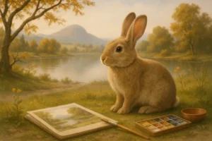 A gentle rabbit in a serene environment symbolizing the traits of the Zodiac sign.