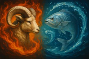 Artistic representation of Aries and Pisces for the article on zodiac signs.