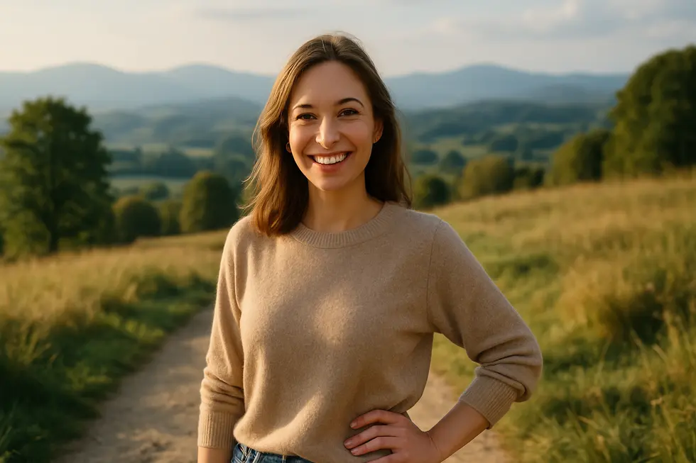 Osoba pozująca na tle malowniczego krajobrazu.