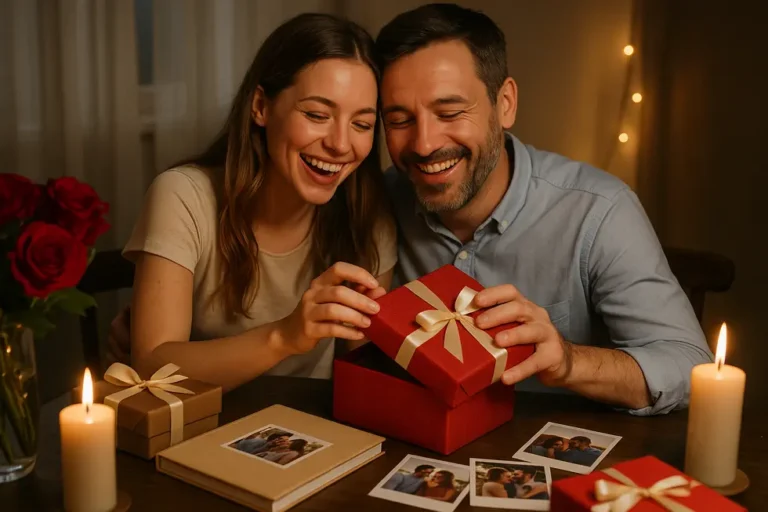 Szczęśliwa para celebrująca rocznicę miłości w romantycznej scenerii.