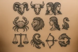 An aesthetically pleasing display of zodiac tattoos illustrating their artistic styles.