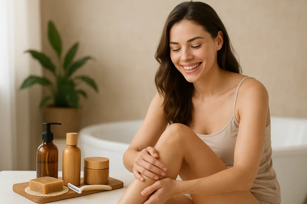 Zrelaksowana kobieta z gładką skórą po depilacji.