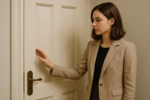 Kobieta elegantka sugerująca kulturalne zakończenie związku.