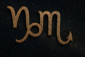 Znaki zodiaku Koziorożca i Skorpiona w jedności, symbolizujące ich związek.