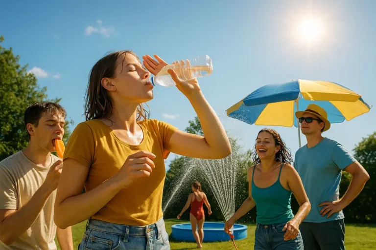 Ludzie cieszący się latem i korzystający z sposobów na radzenie sobie z upałem.