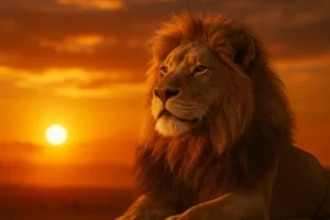A majestic lion in the sun symbolizing Leo's strength and creativity.