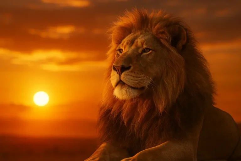 A majestic lion in the sun symbolizing Leo's strength and creativity.