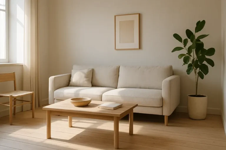 A comfortable minimalist room filled with light, highlighting the principles of minimalism in home decor.