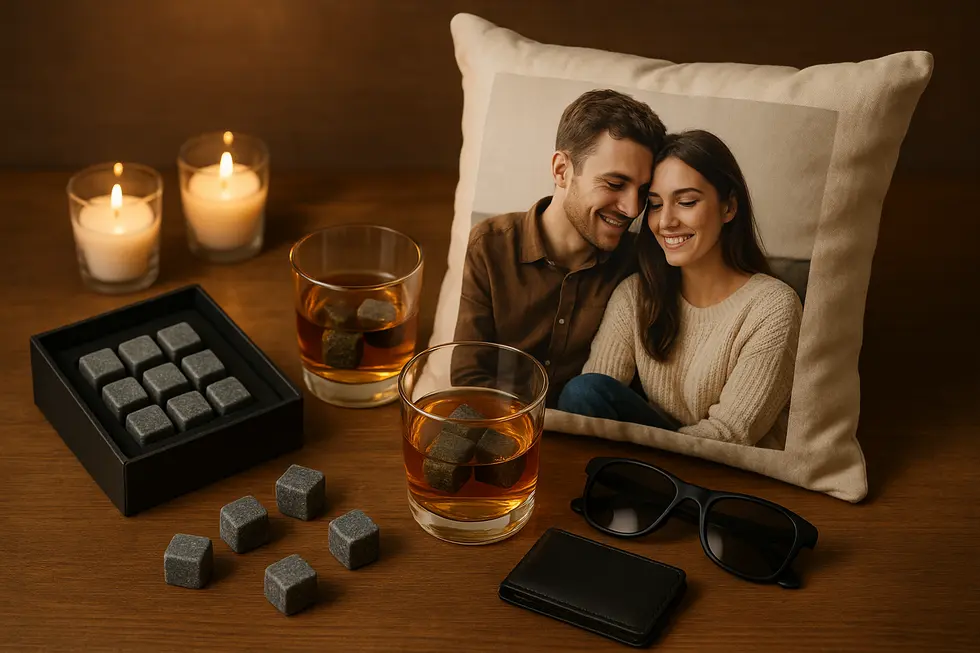 Eleganckie prezenty na rocznicę z romantycznym tłem świec.