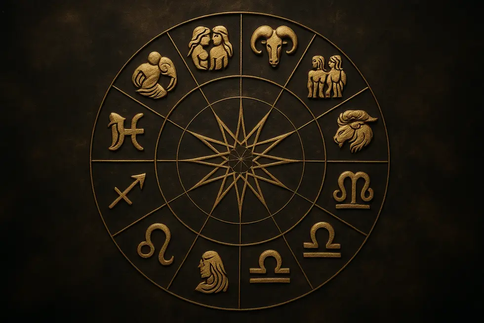Elegancka kompozycja symboli zodiaku przedstawiająca ich unikalność i wspólne cechy.