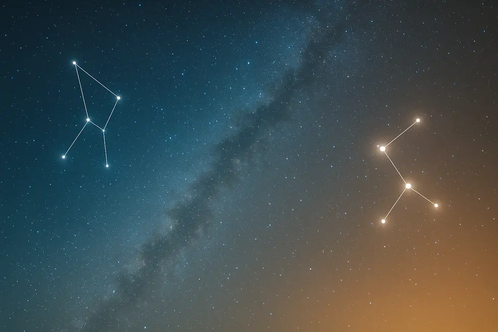 A starry sky illustrating the unique connection between the Cancer and Gemini zodiac signs.