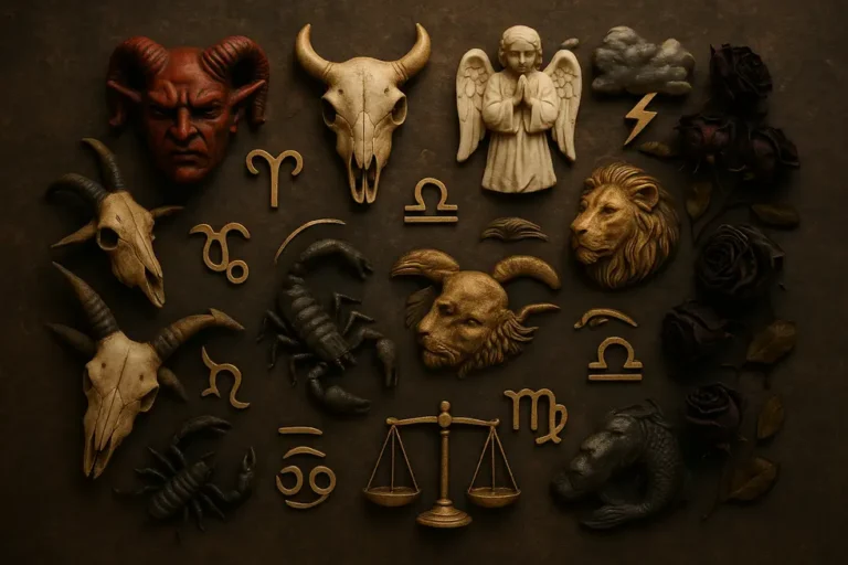 A visually rich representation of zodiac symbols highlighting both their strengths and weaknesses.