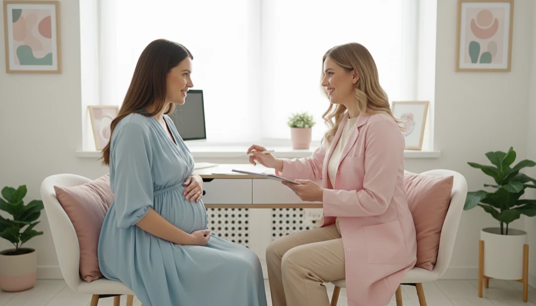 Kobieta w ciąży konsultująca się z lekarką przed podróżą lotniczą