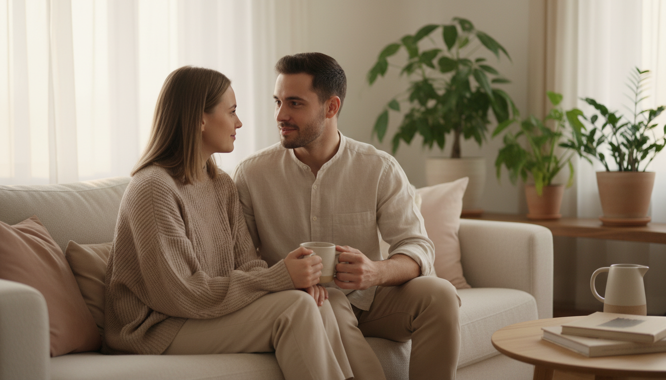Para rozmawiająca przy kawie - dobra komunikacja w związku