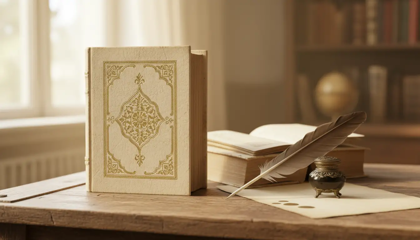 Znaczenie imienia Jan przedstawione przez zabytkową książkę z gęsim piórem symbolizującą polską tradycję kulturową i literacką
