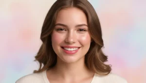 Młoda kobieta z czystą zdrową skórą twarzy uśmiechająca się pewnie po skutecznym leczeniu jak pozbyć się trądziku