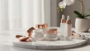 Feature image rankingu najlepszych kremów przeciwzmarszczkowych 2026 - elegancka kompozycja luksusowych produktów pielęgnacyjnych z kremem serum i słoiczkach na marmurowym blacie w ciepłym naturalnym świetle