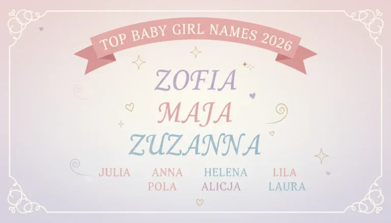 Najpopularniejsze imiona dla dziewczynek 2026 – ranking TOP 100 z dokładnymi danymi liczbowymi z Ministerstwa Cyfryzacji, przedstawiający liderki Zofia Maja Zuzanna Laura Hanna