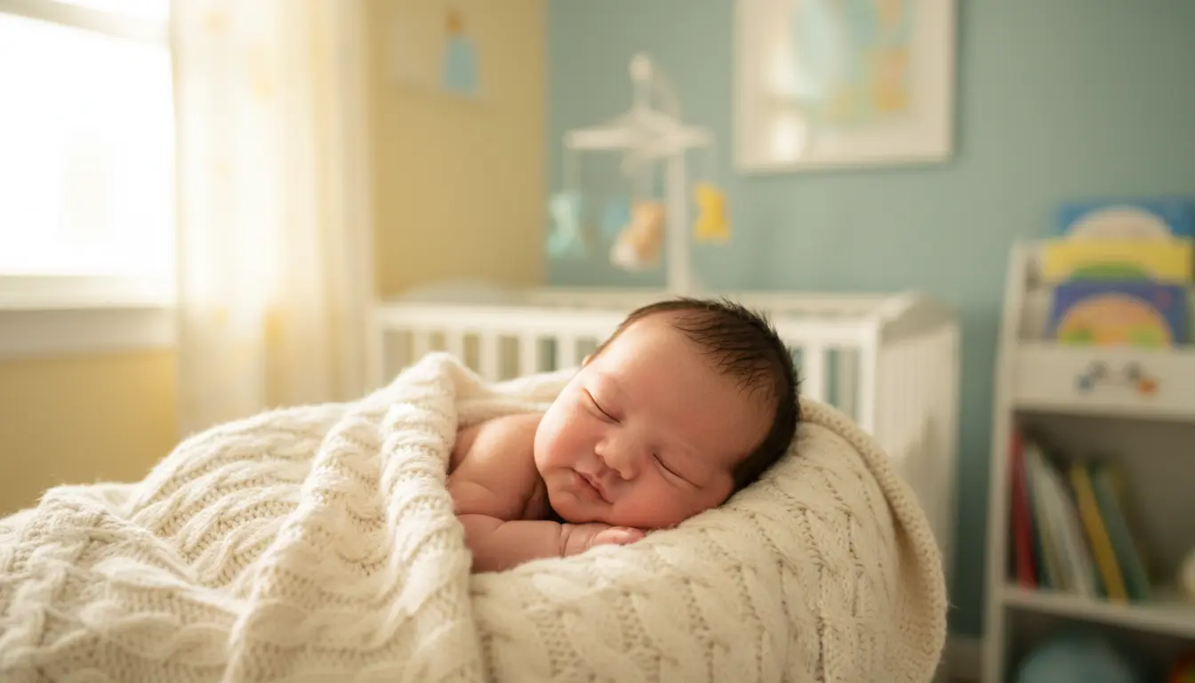 Spokojnie śpiący noworodek owinięty w miękki kocyk symbolizujący wybór idealnego imienia biblijnego dla dziecka