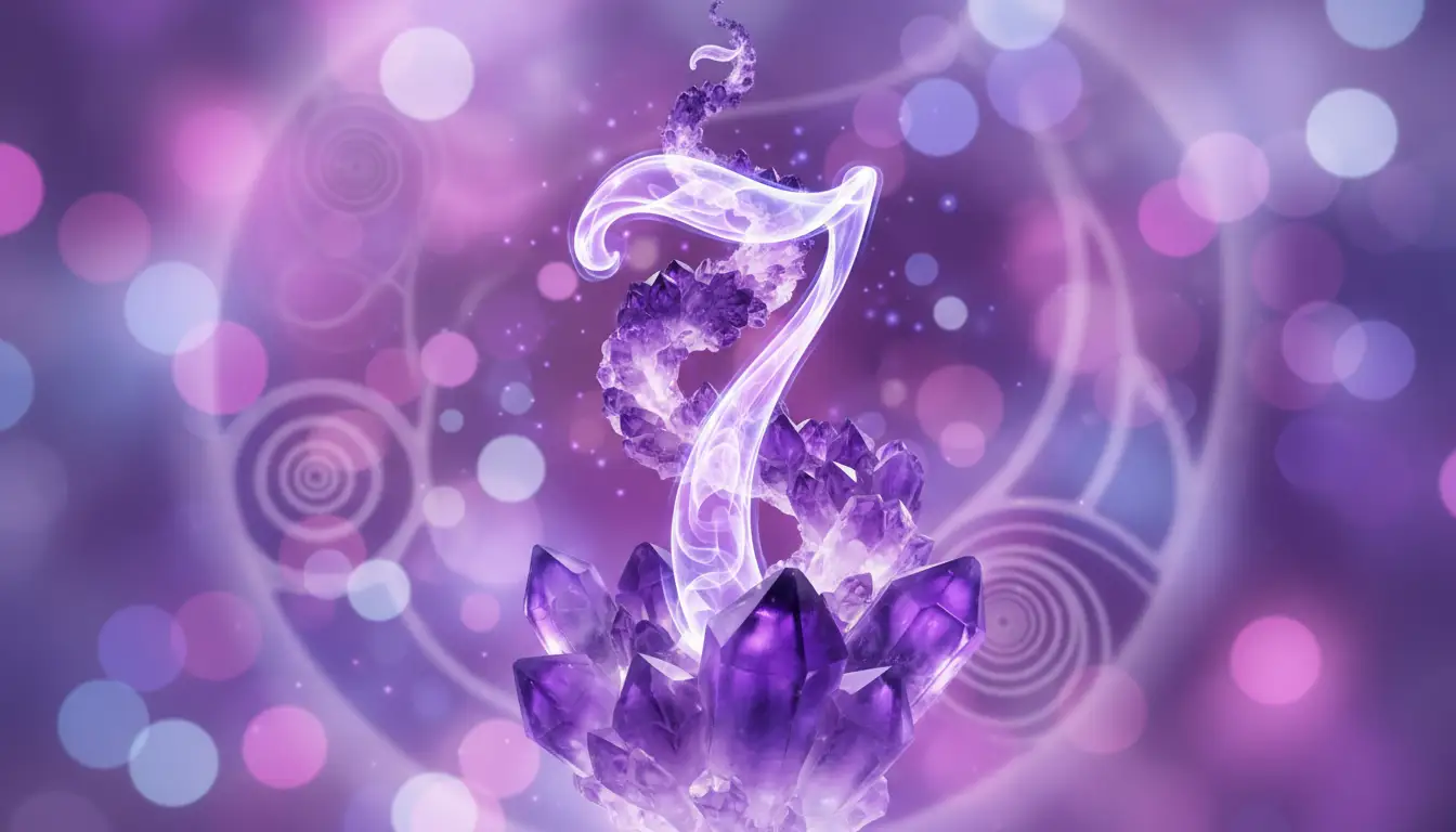 Kryształ ametystu z liczbą siedem symbolizujący numerologię imienia Jan duchowość mądrość i poszukiwanie głębszego sensu życia