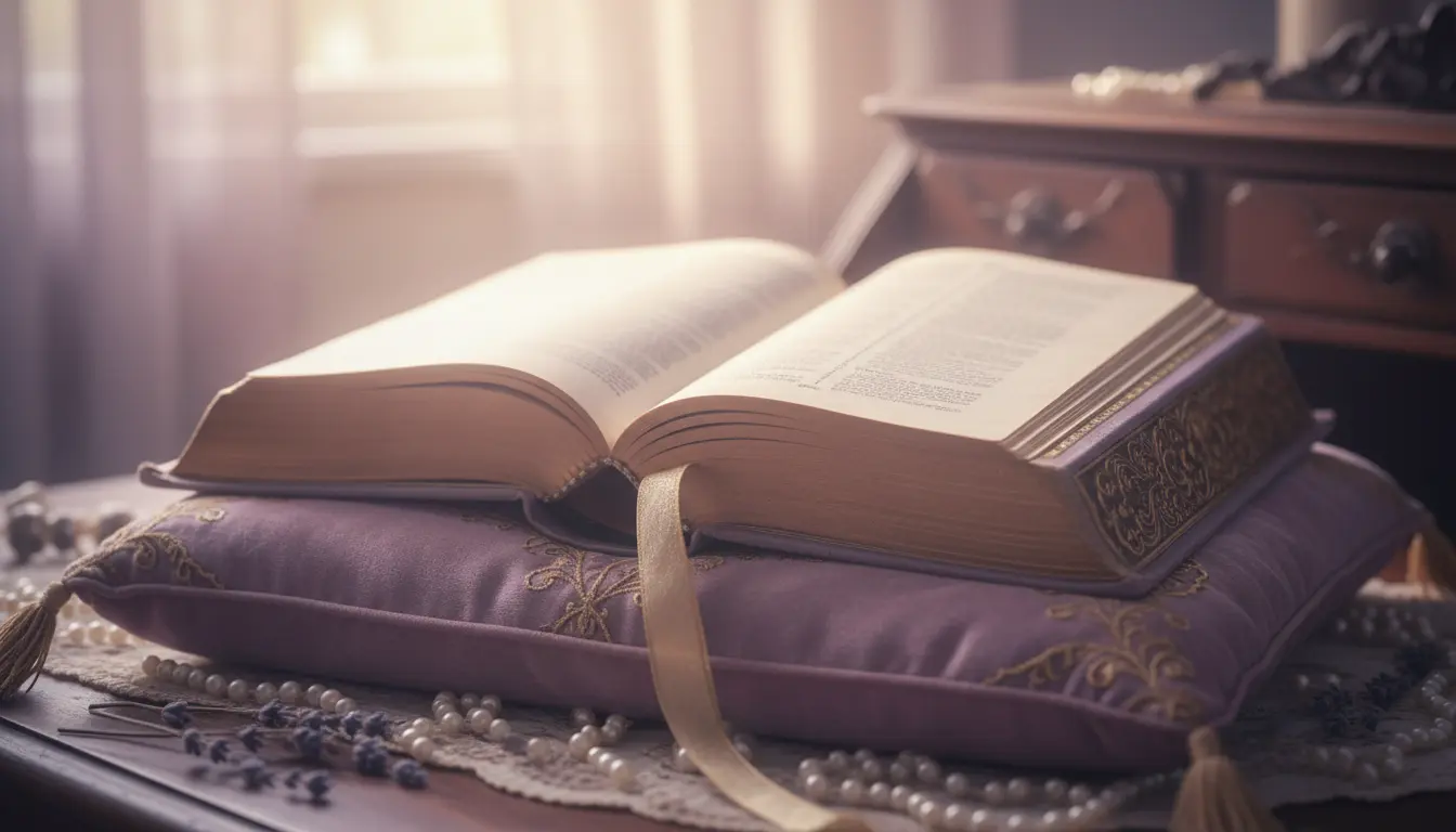 Otwarta Biblia z ciepłym światłem jako źródło inspiracji dla pięknych imion biblijnych ze Starego i Nowego Testamentu