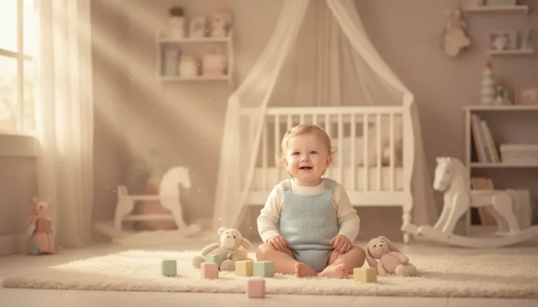 Mały chłopiec w przytulnym pokoju dziecięcym otoczony zabawkami symbolizujący wyjątkowe rzadkie imiona dla chłopców