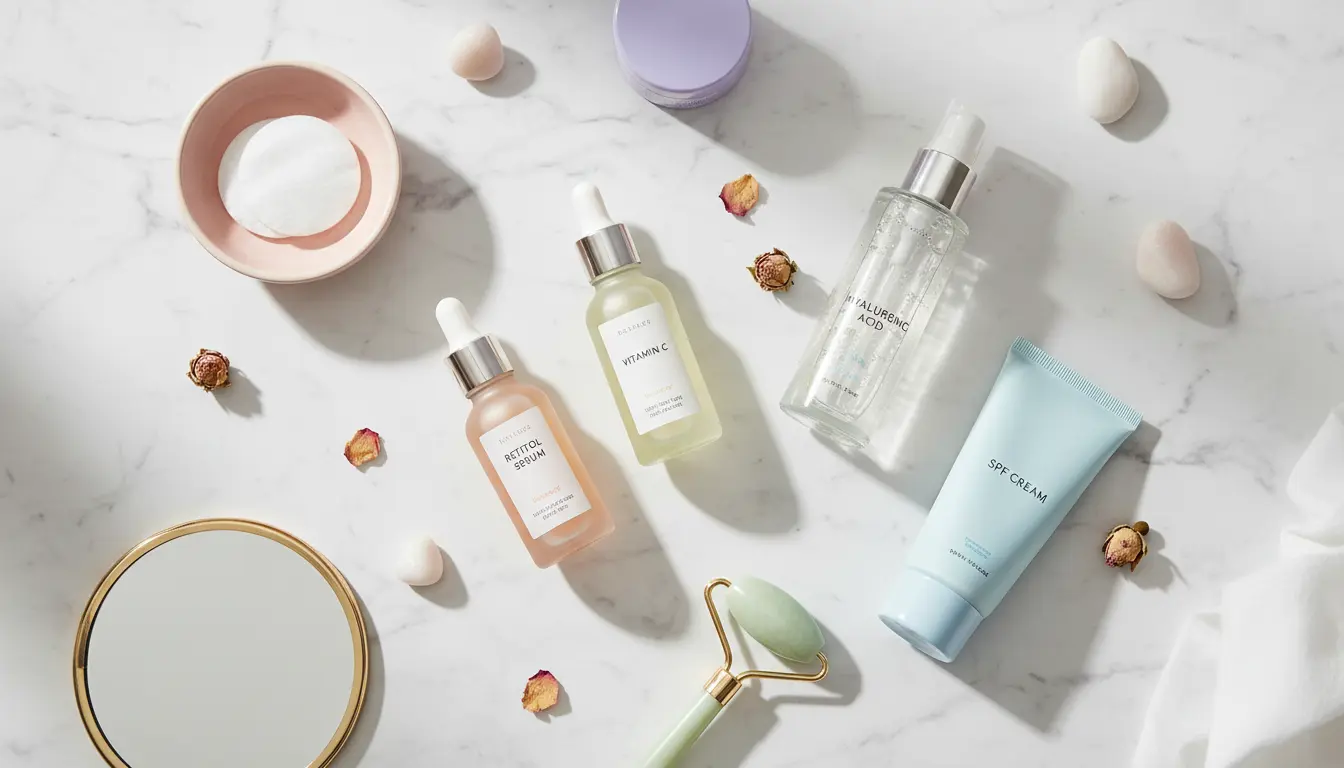 Kosmetyki ze składnikami aktywnymi do pielęgnacji skóry po 30 retinol witamina C kwas hialuronowy i krem z filtrem SPF