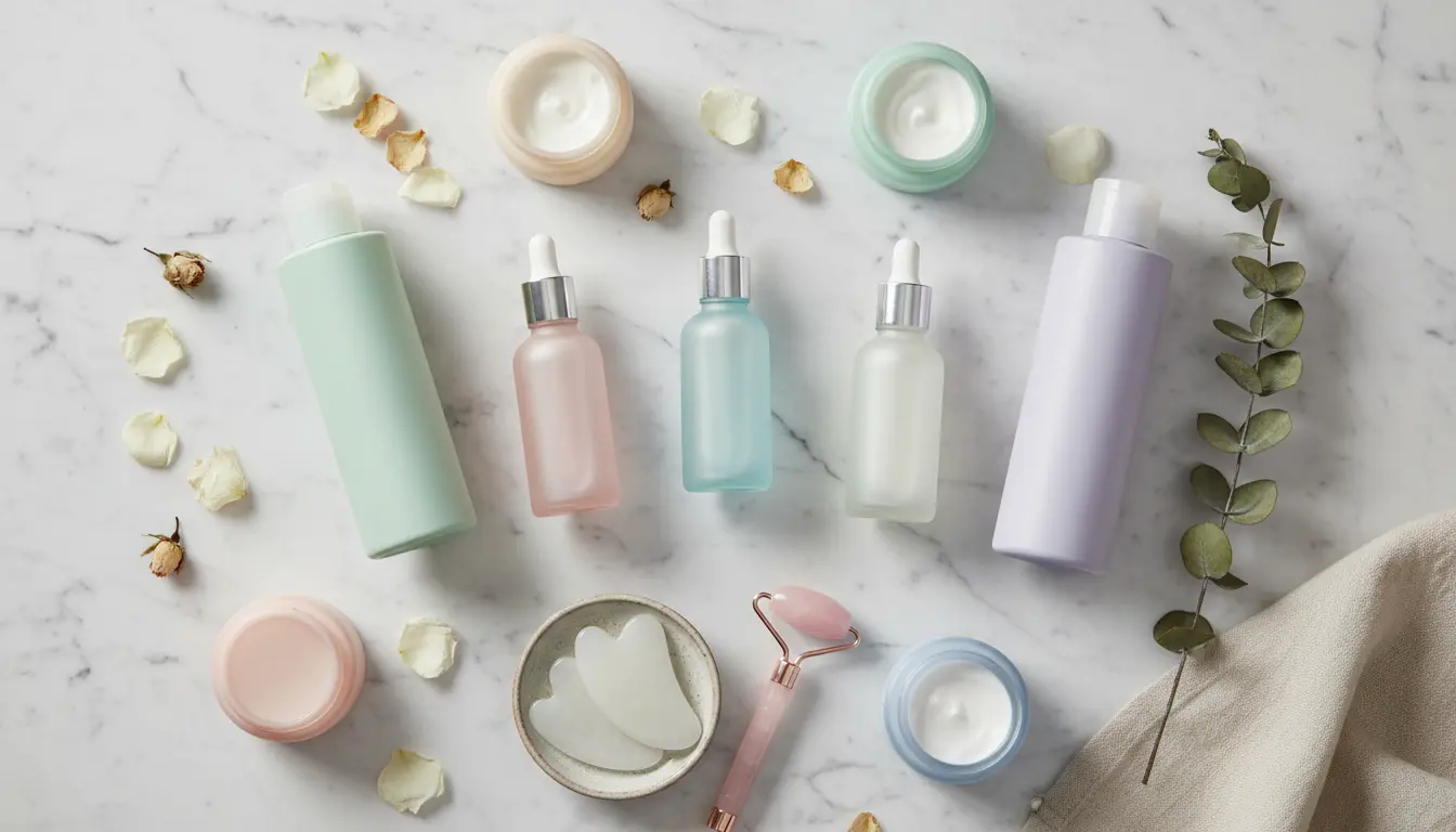 Kosmetyki i serum ze składnikami aktywnymi na trądzik kwas salicylowy retinol niacynamid na jasnym tle