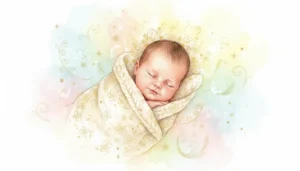 Śpiące niemowlę owinięte w kocyk symbolizujące radość z wyboru imienia Antoni dla noworodka