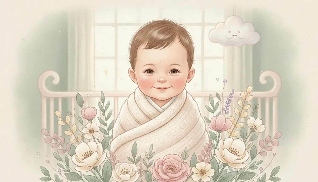 Urocze niemowlę chłopiec w pastelowej scenerii symbolizujące znaczenie imienia Franciszek jako popularnego wyboru dla noworodków w Polsce