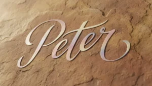 Znaczenie imienia Piotr - elegancka kaligrafia na tle kamiennej tekstury symbolizującej skałę i opokę