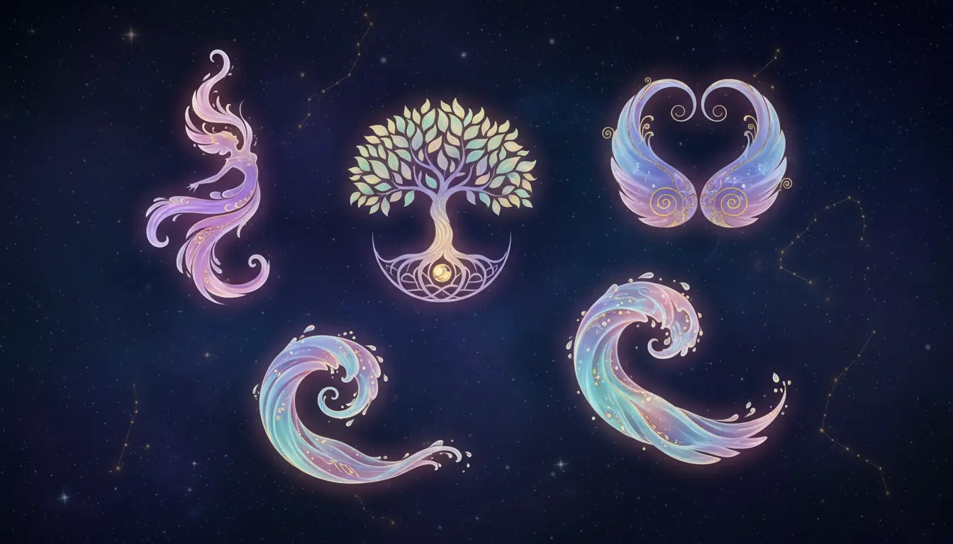 Cztery zywioly znakow zodiaku ogien ziemia powietrze i woda jako eleganckie symbole w pastelowych kolorach na kosmicznym tle