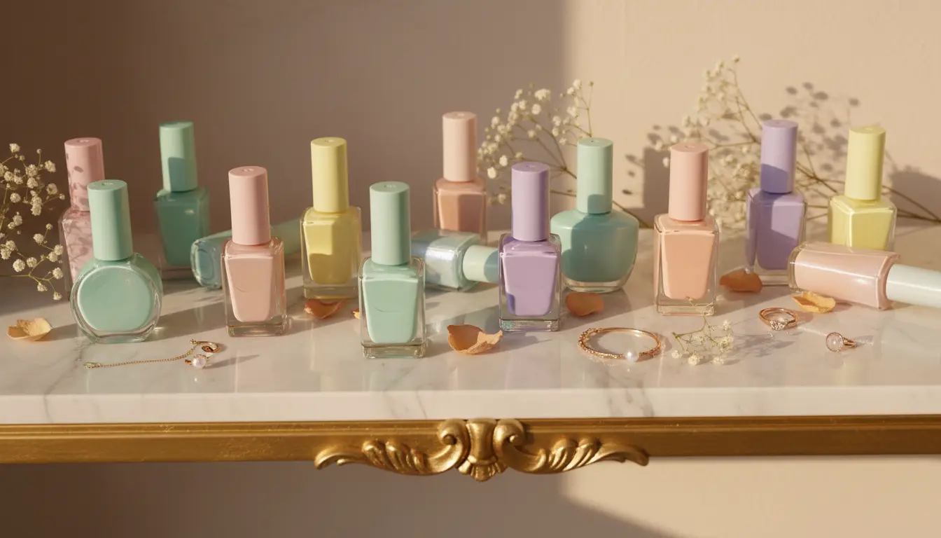 Kolorowe lakiery hybrydowe w pastelowych odcieniach oznaczone jako bezpieczne 5-free i 7-free odpowiednie dla kobiet w ciąży
