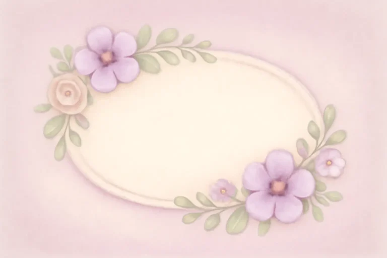 Delikatna pastelowa ilustracja kwiatów w odcieniach fioletu i zieleni symbolizująca znaczenie imienia Kaja i jego pozytywne cechy charakteru