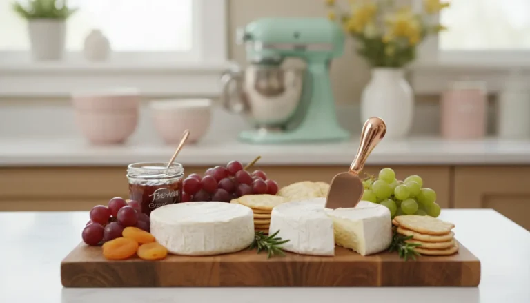 Deska z serami pleśniowymi brie i camembert na drewnianej desce w ciepłej kuchni jako ilustracja artykułu o serze pleśniowym w ciąży