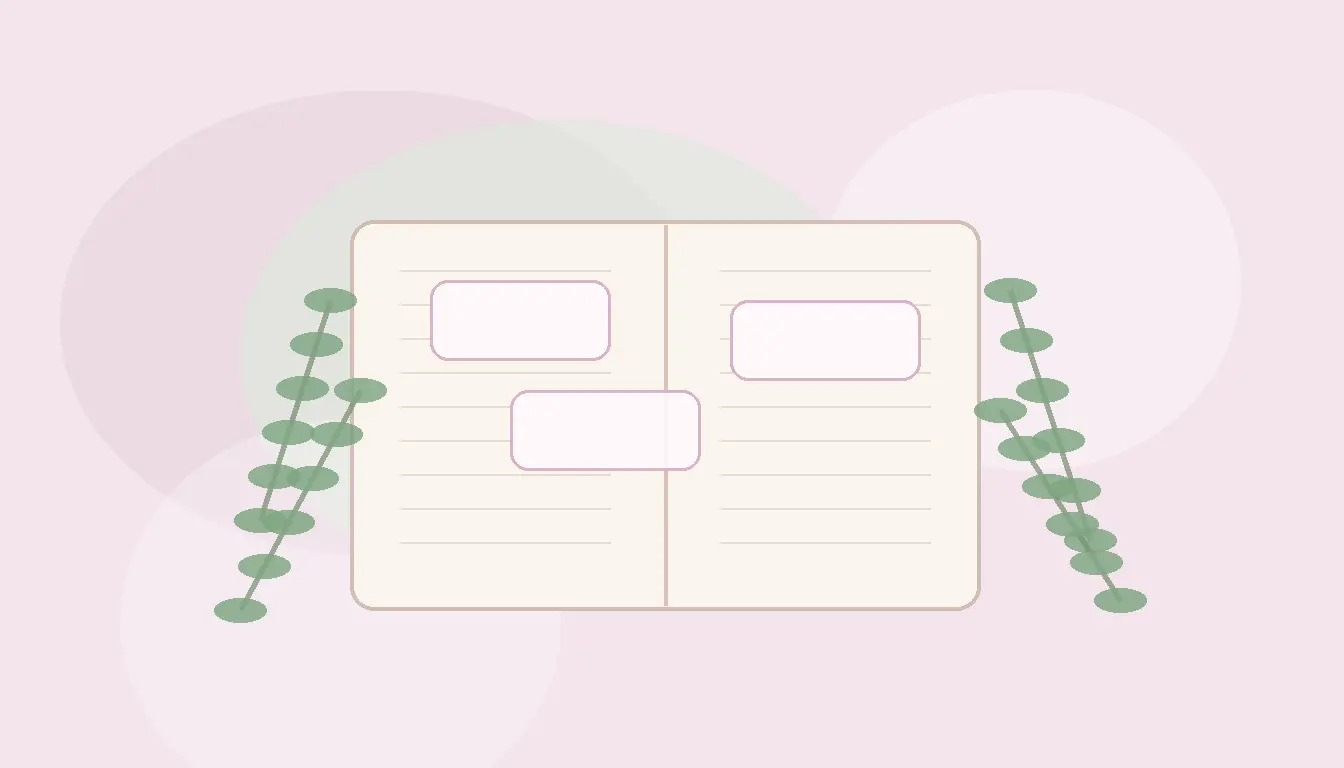 Pastelowa kompozycja z otwartą księgą i kartami z propozycjami imion hebrajskich dla dziecka w ciepłej rodzinnej estetyce