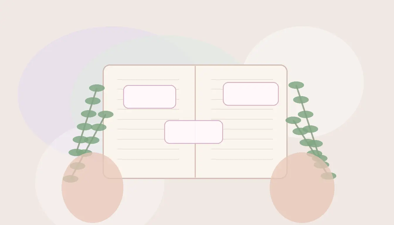 Rodzinna ilustracja z księgą i kartami prezentującymi imiona hebrajskie ze Starego Testamentu w pastelowych kobiecych barwach