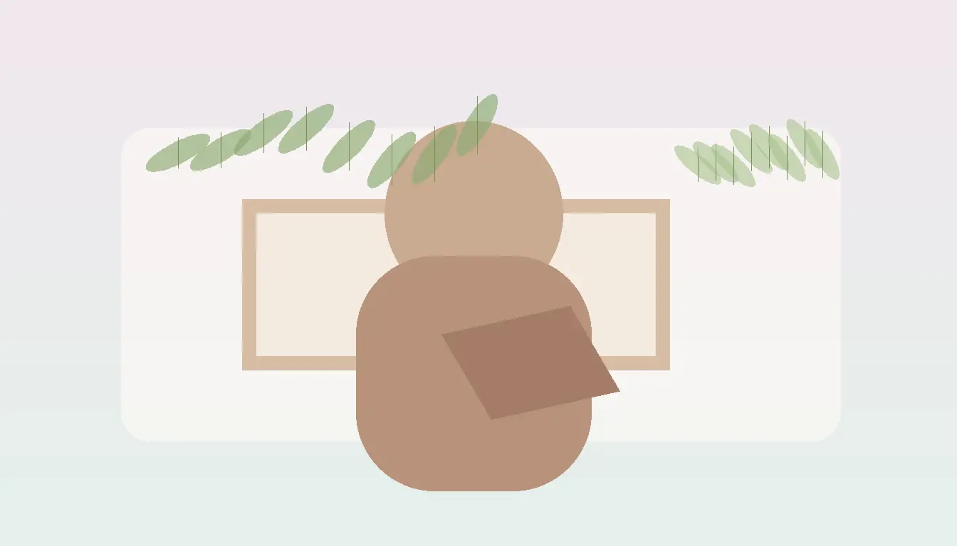 Chłopiec przy biurku z książką i laurową gałązką, ilustracja pokazująca znaczenie imienia Wawrzyniec w ciepłej rodzinnej estetyce